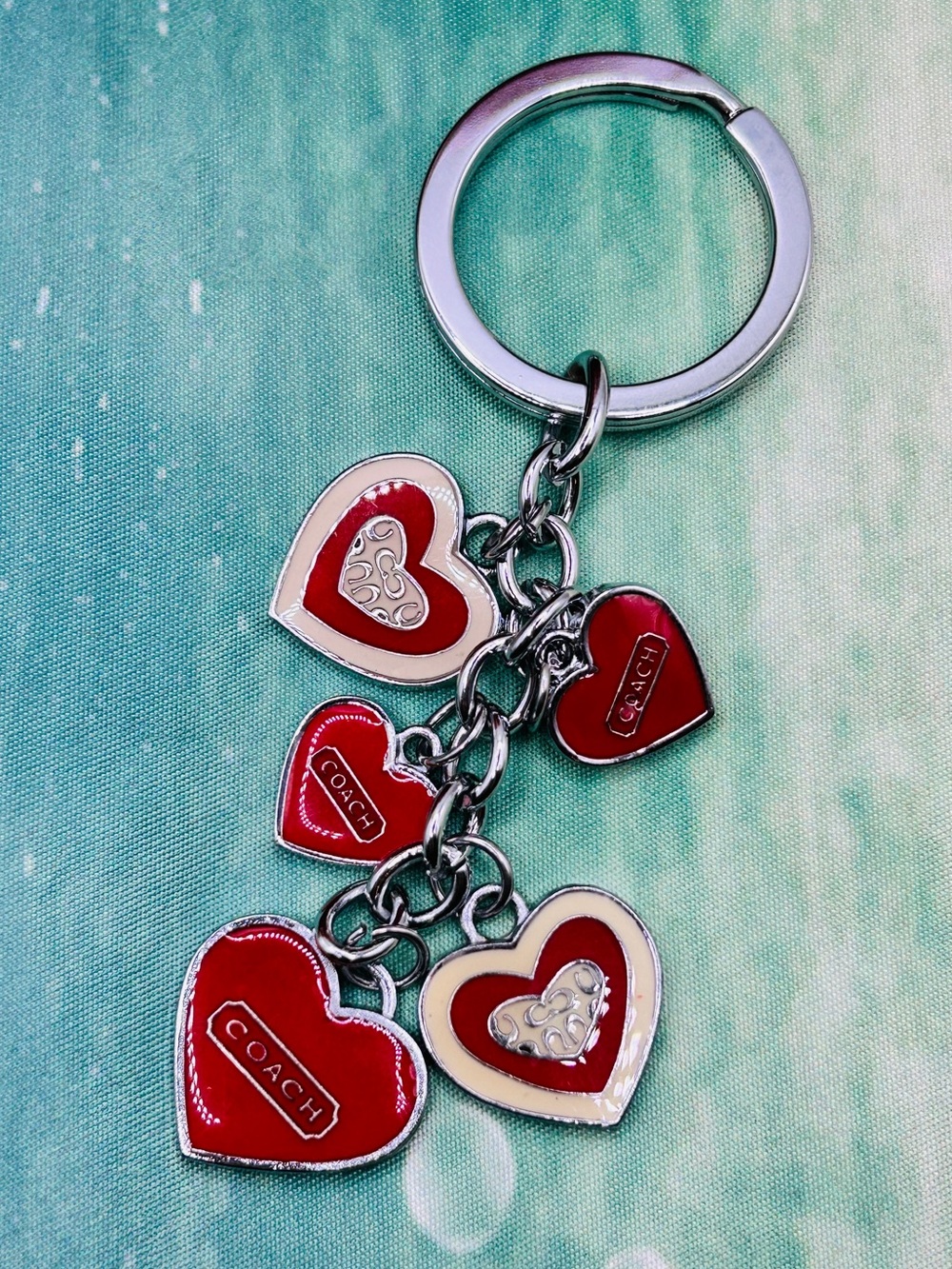 Rare Vintage Coach Heritage Cascading Hearts Key Chain Bag Charm Red Leopard - Picture 3 of 7